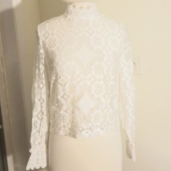 🤣Stunning October Love ❤️White Lace Top (See Thru)-Blouse love you too 💜💙🐦💕 - Picture 9 of 12